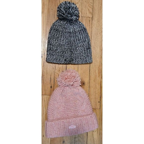 Superdry womens pink wool blend beanie knit hat lot of two